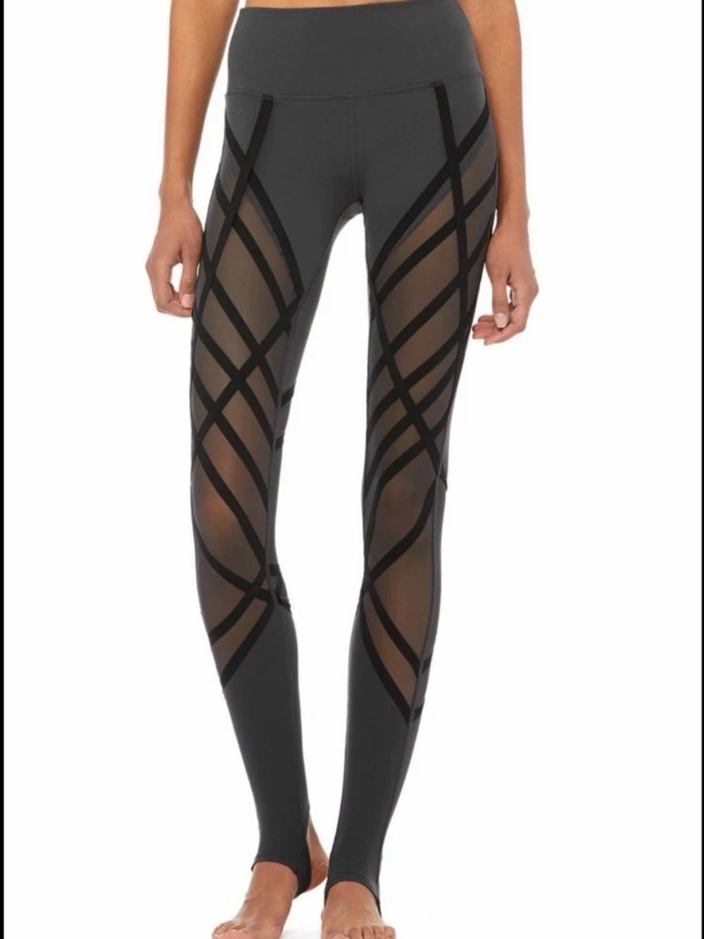 ALO Yoga Gray Leggings with Black Strap Details